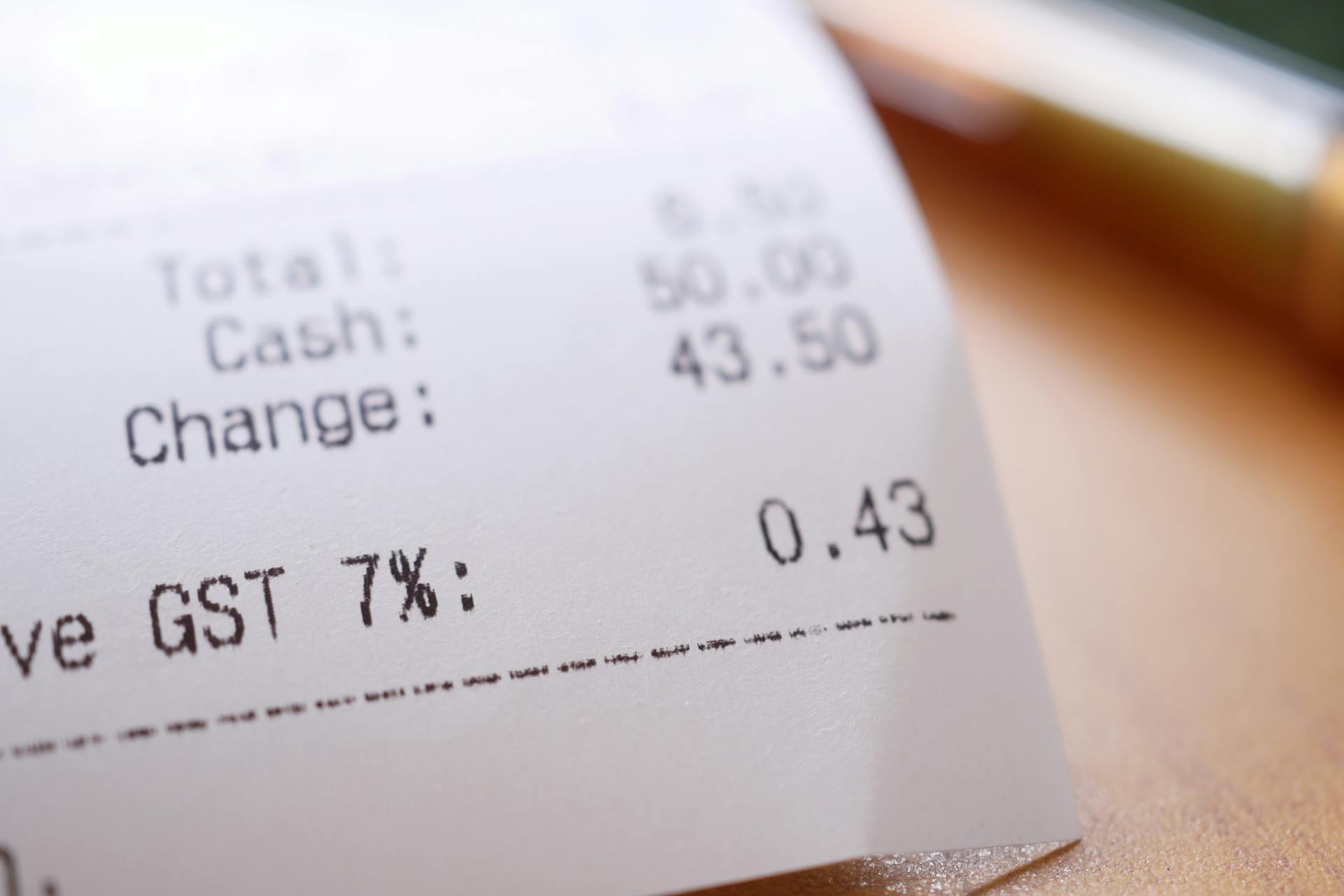 GST Registration – receipt showing GST percentage